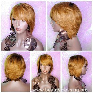 Strawberry Blonde Bob Hairstyle Brazilian Remy Human Hair Wig Swoop Bang Colored